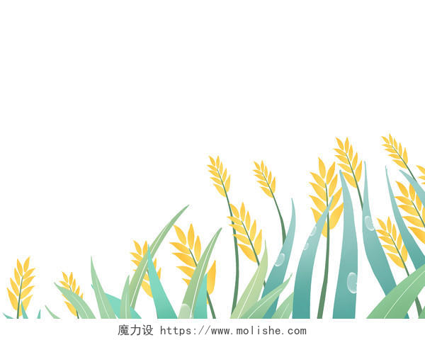 黄色绿色卡通插画小麦麦田水稻稻谷png素材